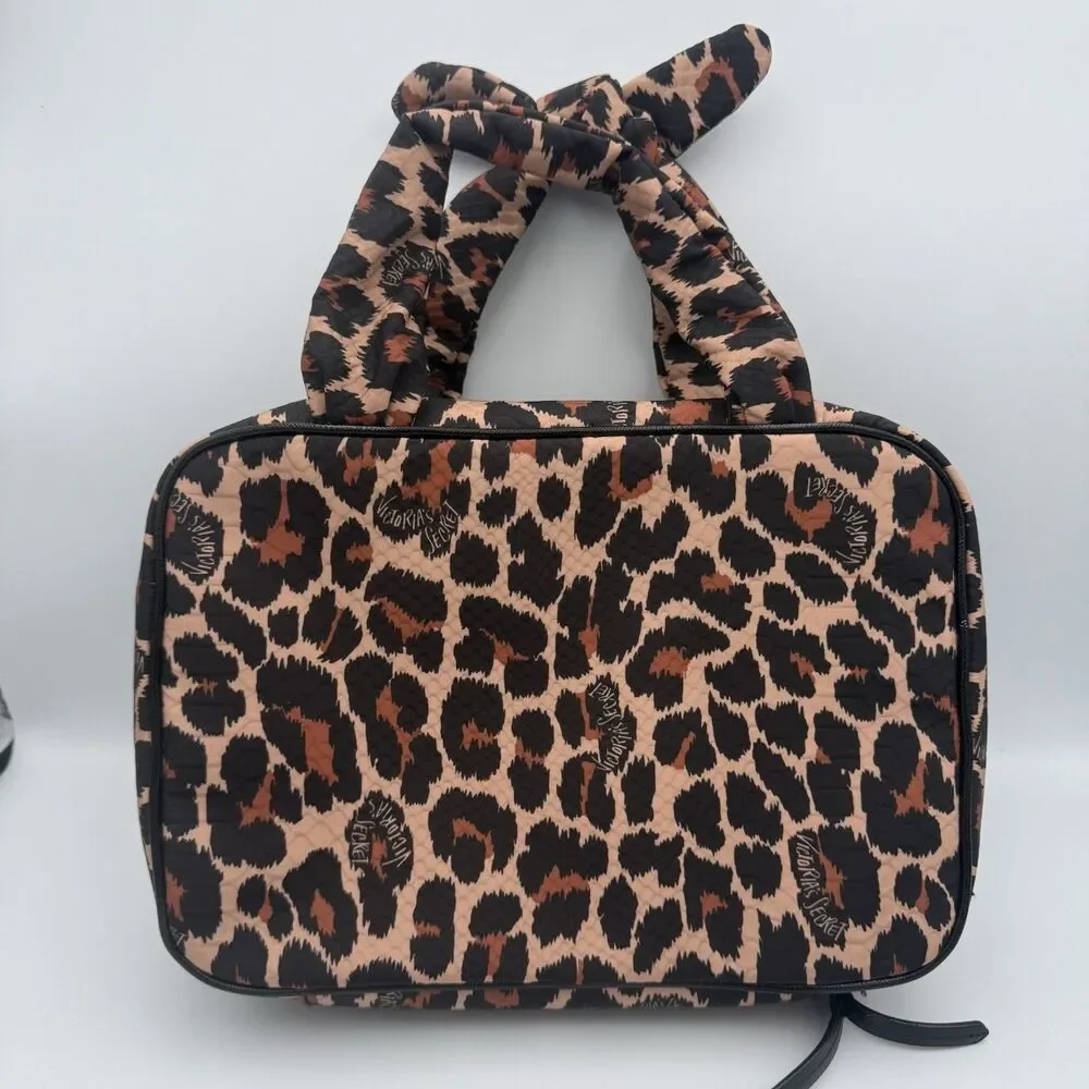 Victoria’s Secret Hanging Makeup Train Case Leopard Print Travel Cosmetic Bag